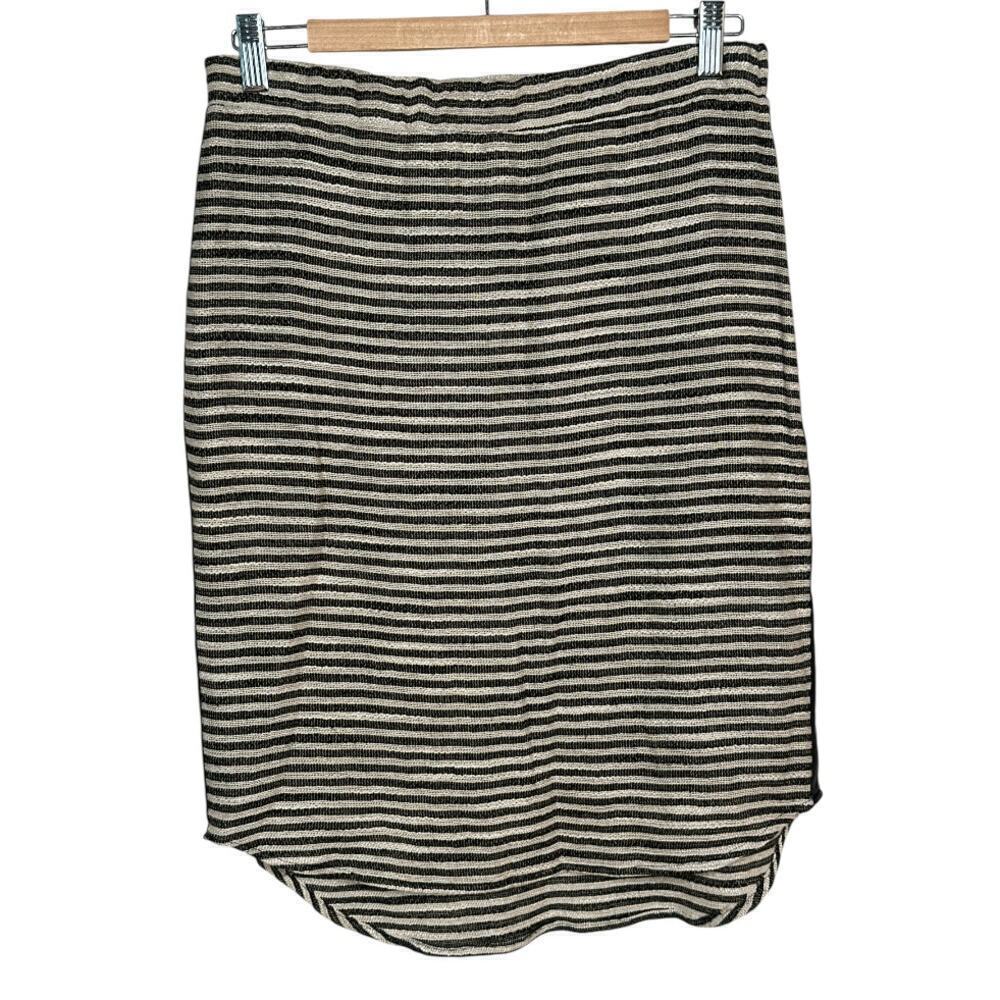 Barneys New York Black White Stripe Vegan Leather Side Panel Knee Length Size M